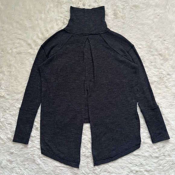 Free People We The Free Sweater Split Back Turtleneck Top Dark Gray S - Picture 4 of 12